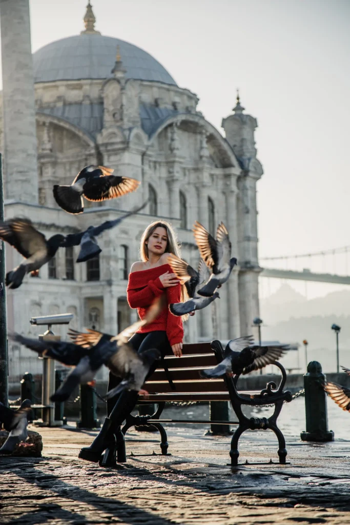 Portrait photoshoot in Ortaköy Istanbul with mosque and Bosphorus view