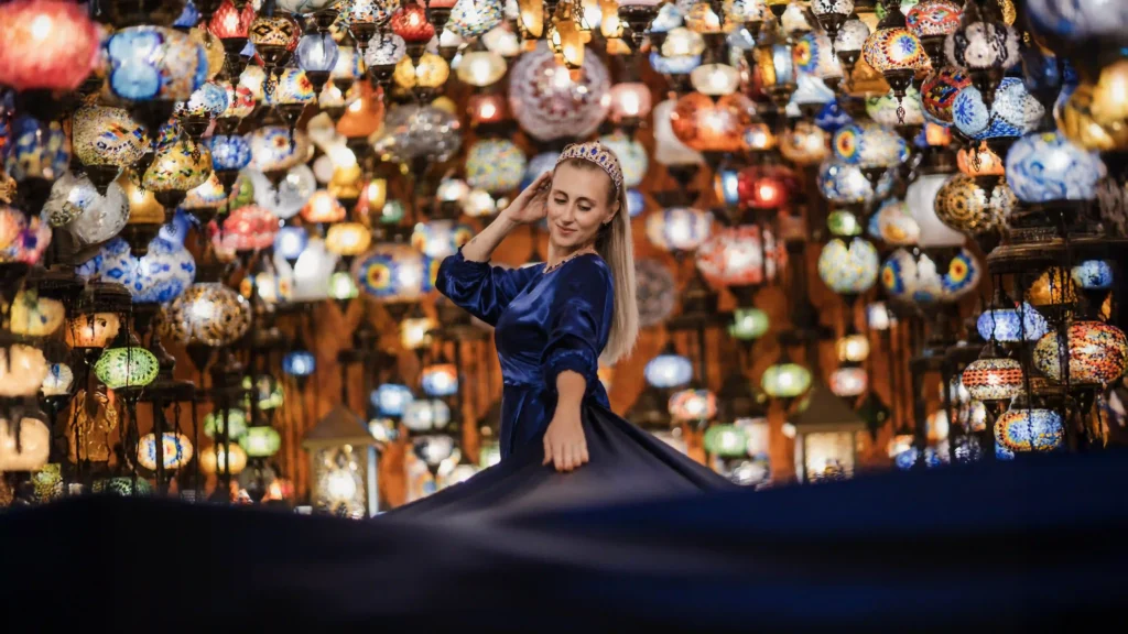 Solo photoshoot with Turkish mosaic lamps in Istanbul