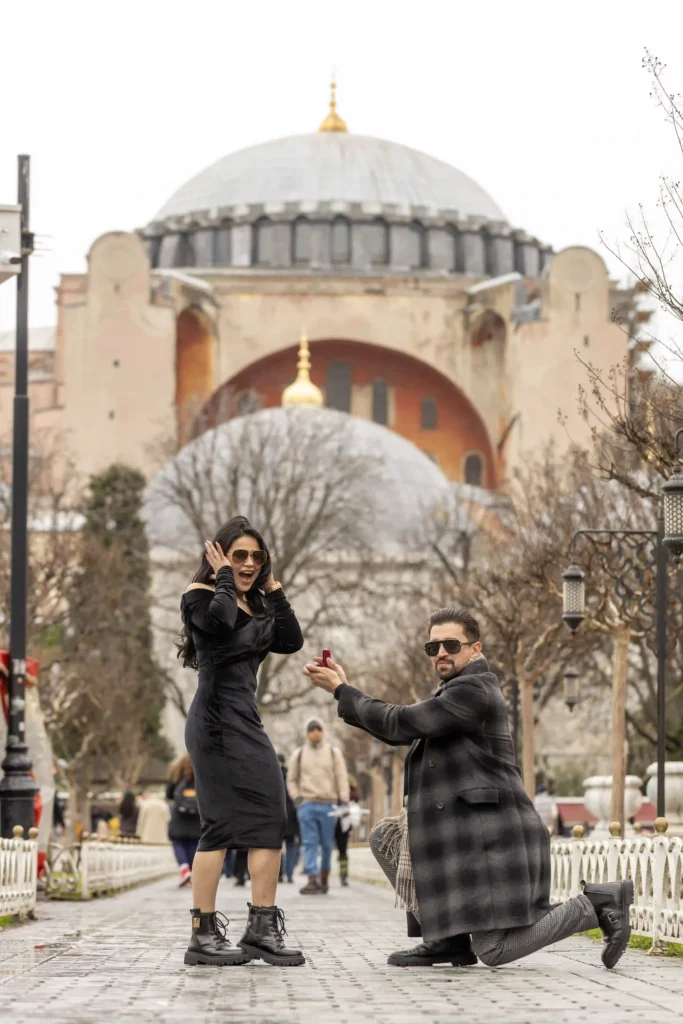 Surprise proposal photoshoot in Istanbul with Hagia Sophia in the background
